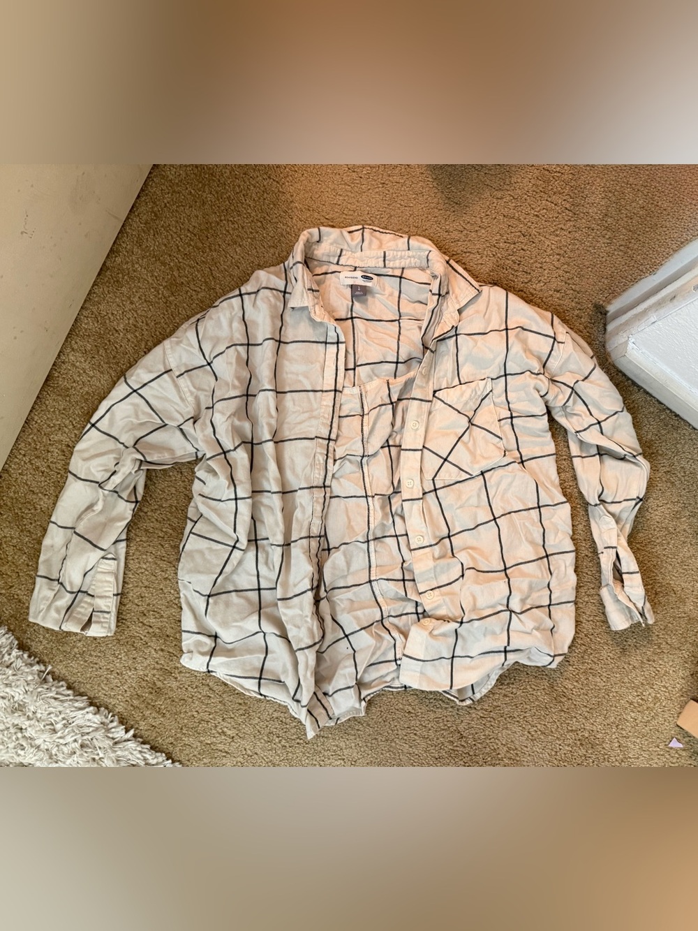 Old Navy Men's Cream Windowpane Button-Up Shirt Jacket